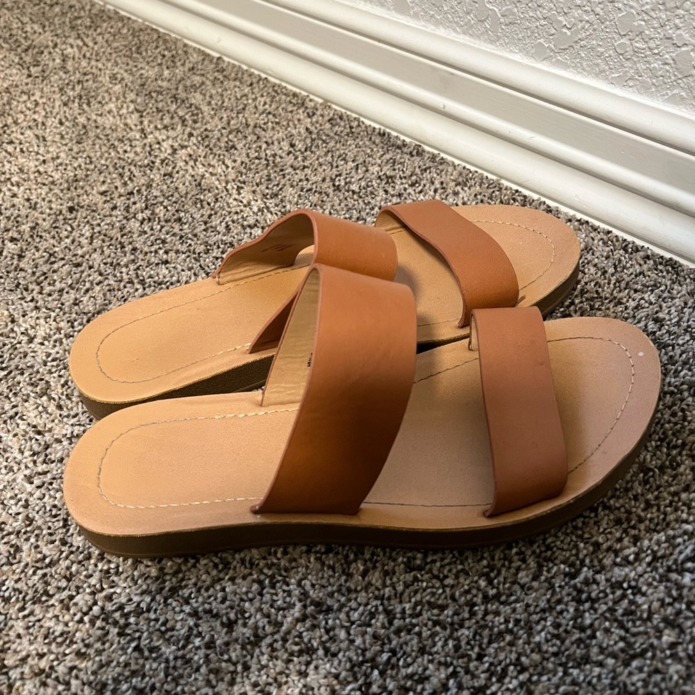 Brown Leather Slide Sandals
